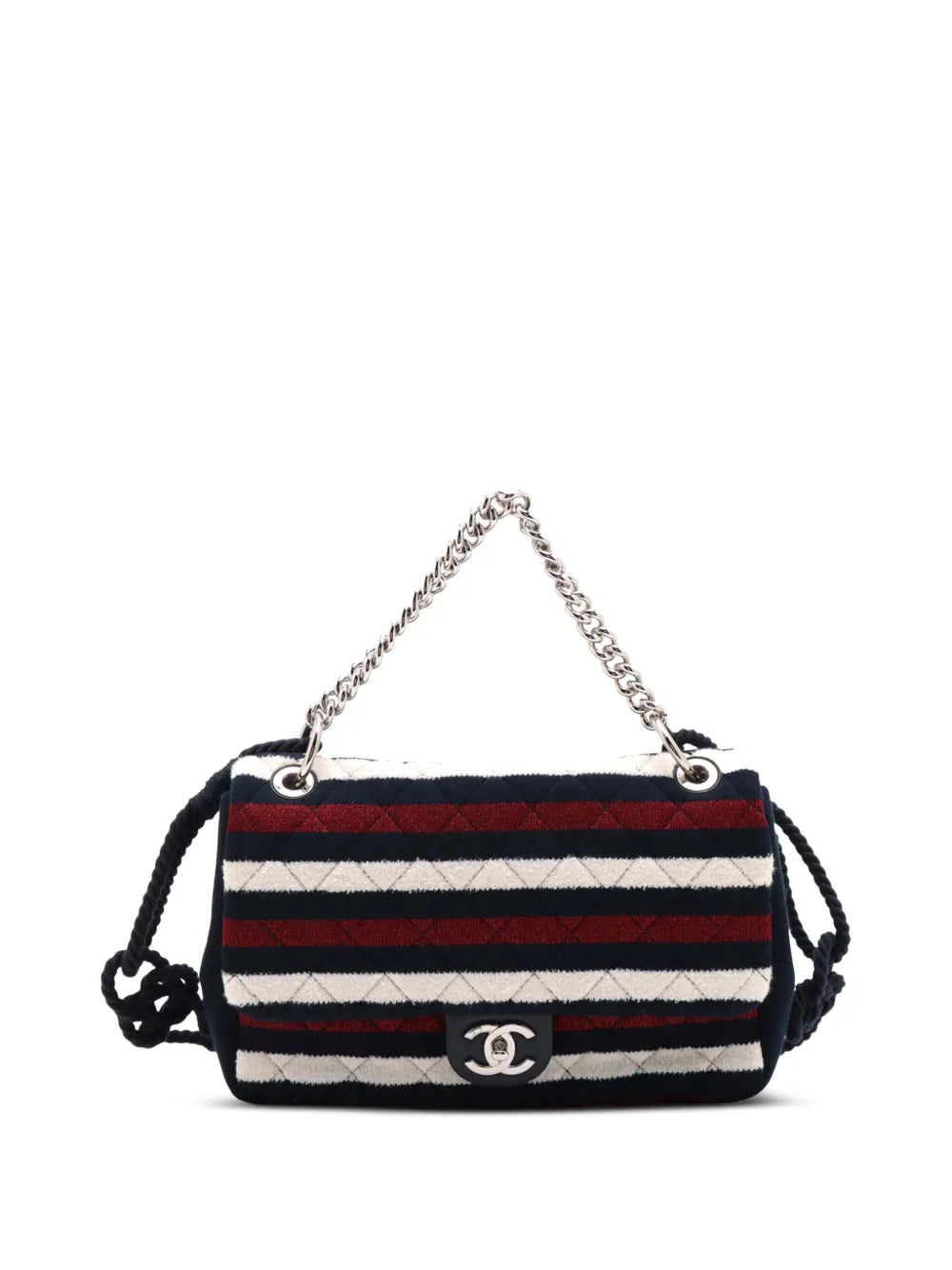 Pre-OwnedCHANEL Pre-Owned2019 Jumbo Stripe Jersey Felt and Rope Flap satchel