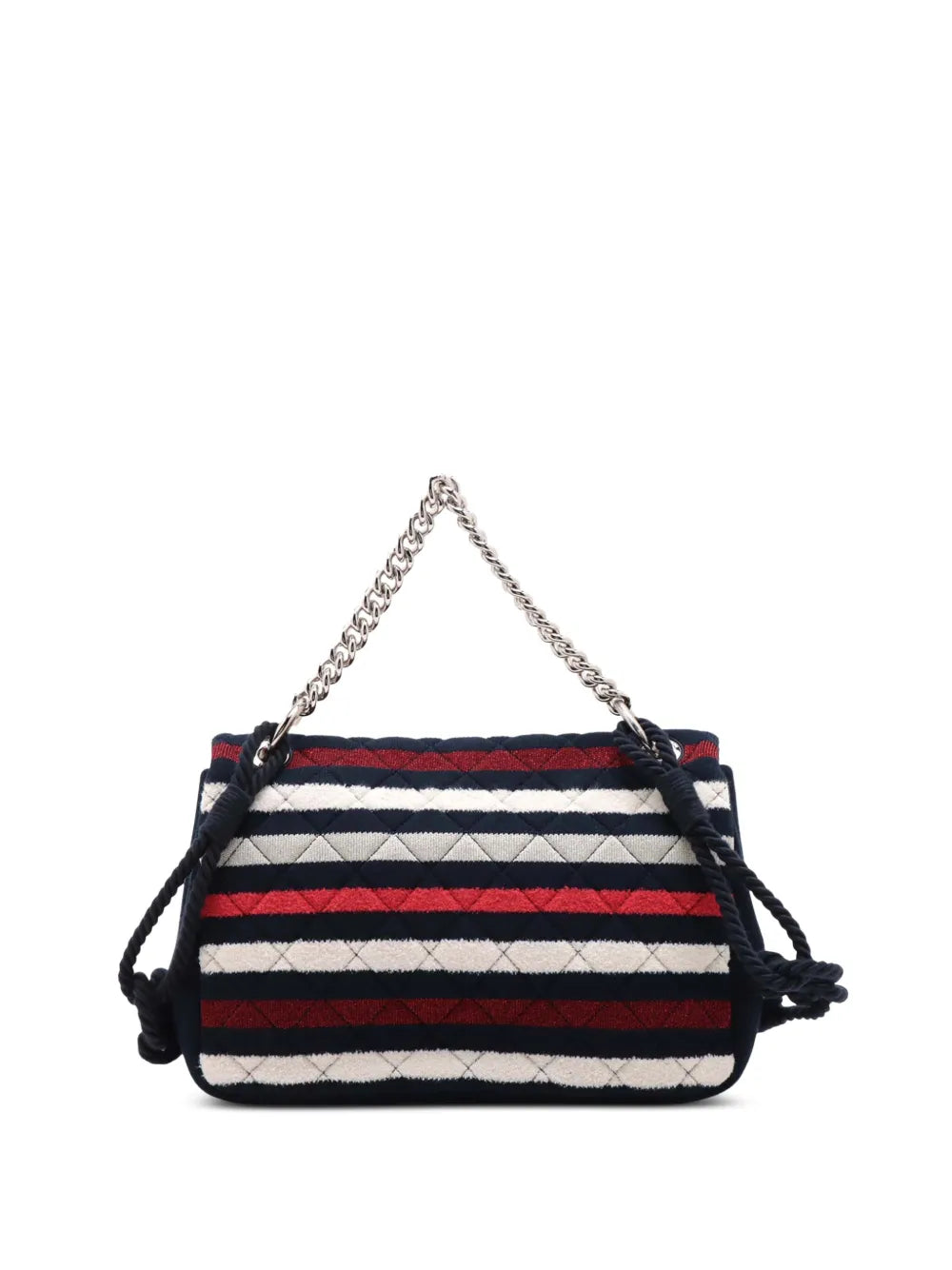 Pre-OwnedCHANEL Pre-Owned2019 Jumbo Stripe Jersey Felt and Rope Flap satchel