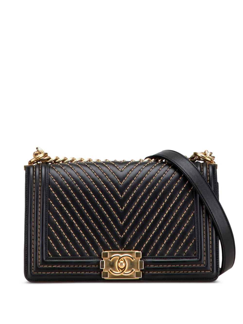 Pre-OwnedCHANEL Pre-Owned2016-2017 Old Medium Chevron Lambskin Stitched Boy Flap crossbody bag