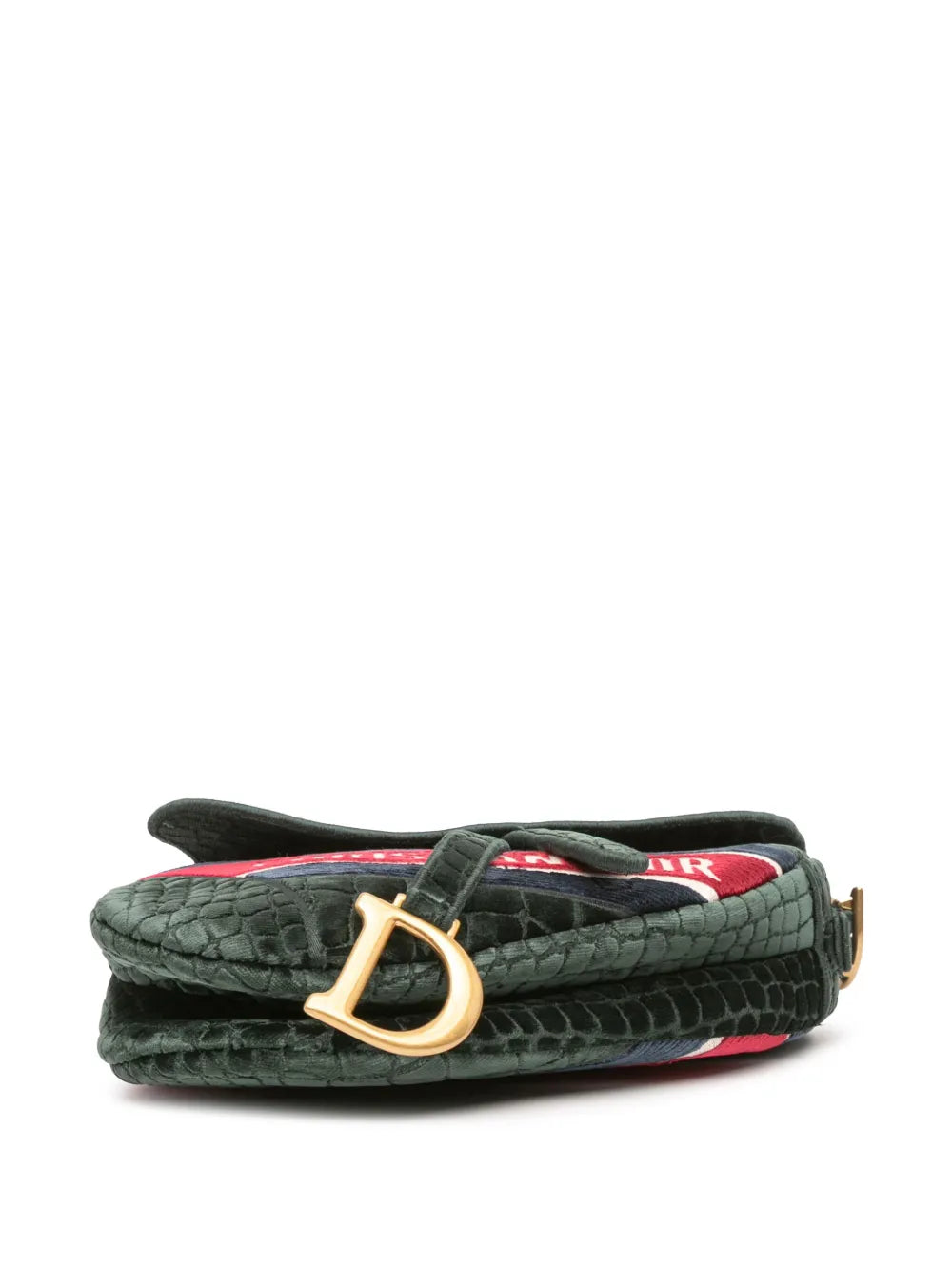 Pre-OwnedChristian Dior Pre-Owned2021 Velvet Embroidered Crocodile Effect Saddle Bag shoulder bag