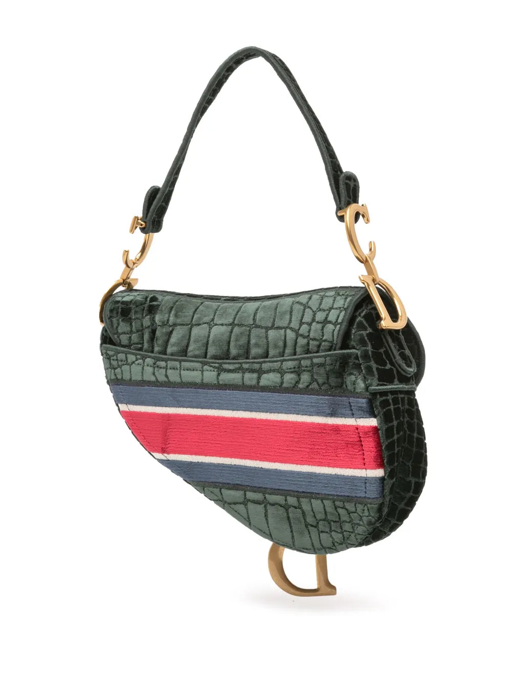Pre-OwnedChristian Dior Pre-Owned2021 Velvet Embroidered Crocodile Effect Saddle Bag shoulder bag