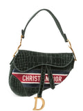 Pre-OwnedChristian Dior Pre-Owned2021 Velvet Embroidered Crocodile Effect Saddle Bag shoulder bag