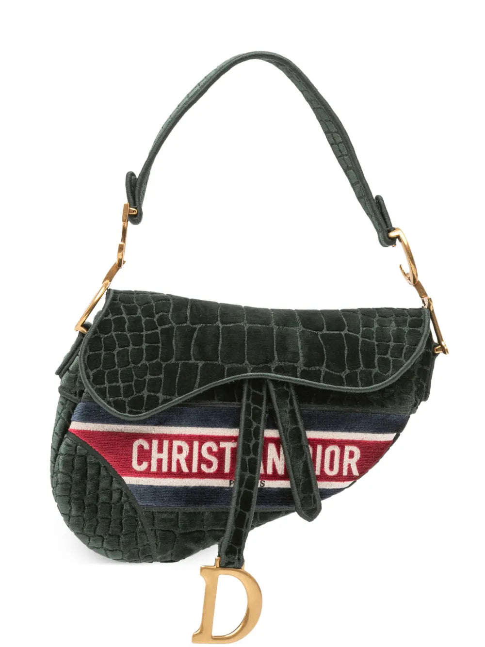 Pre-OwnedChristian Dior Pre-Owned2021 Velvet Embroidered Crocodile Effect Saddle Bag shoulder bag