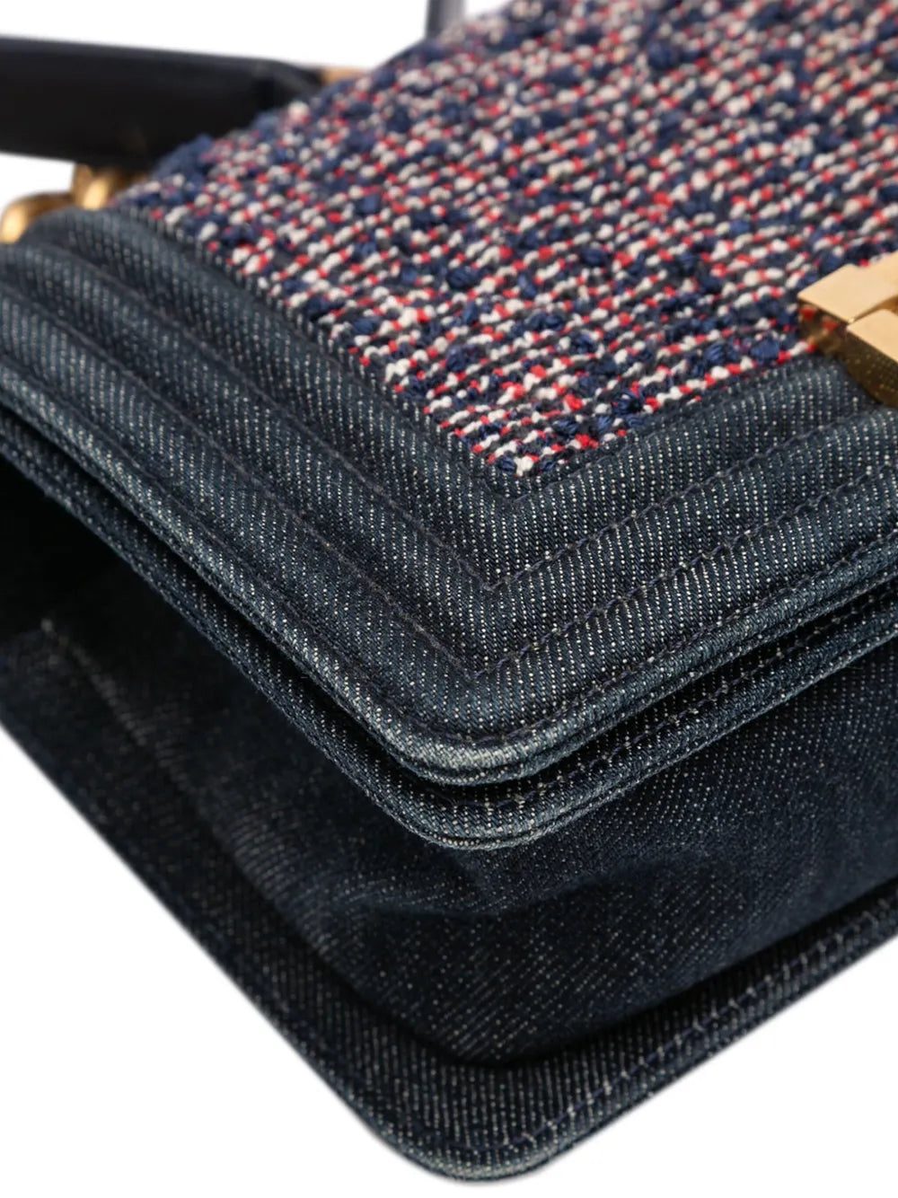 Pre-OwnedCHANEL Pre-Owned2016-2017 Small Quilted Denim and Tweed Boy Flap crossbody bag