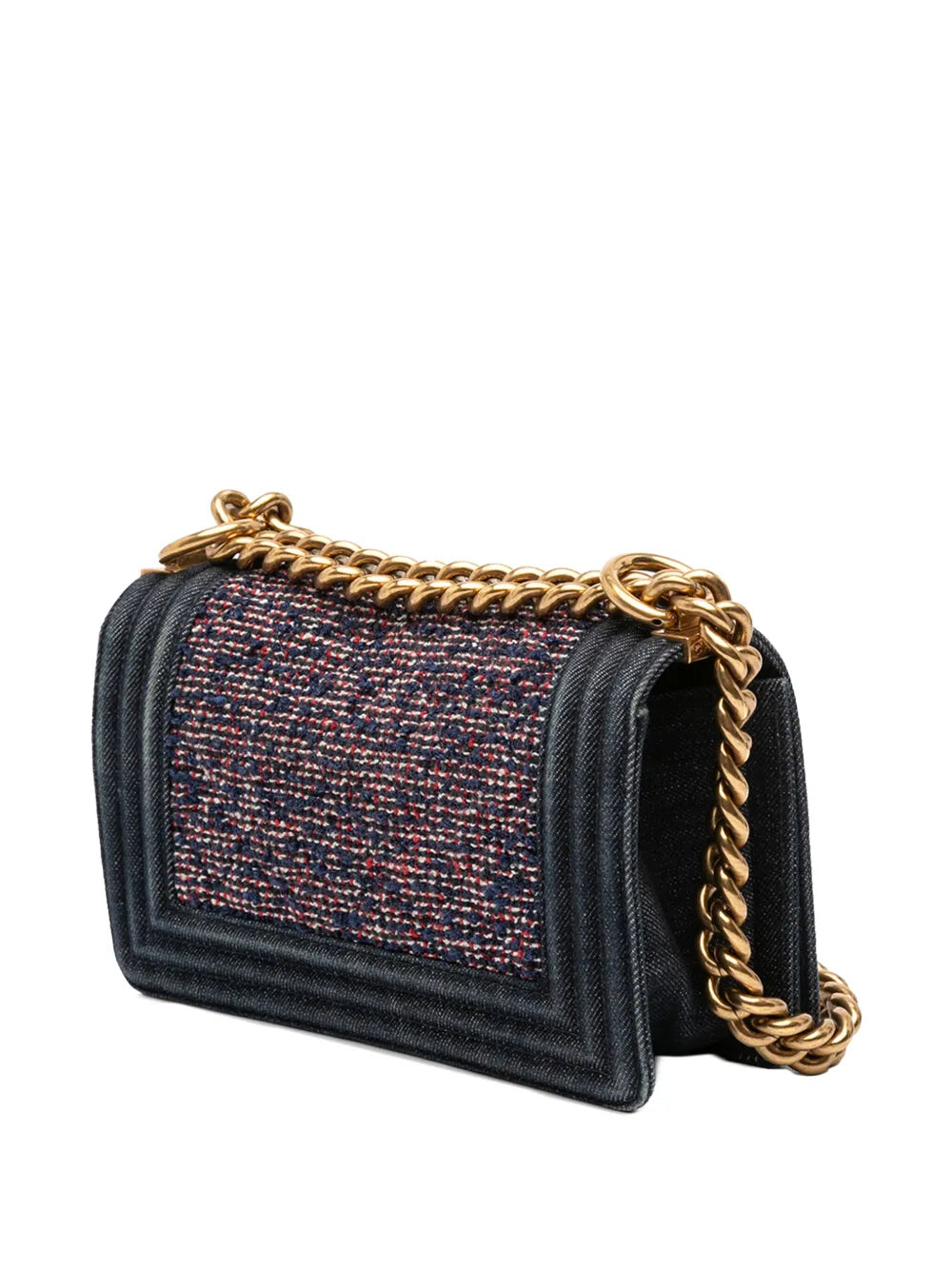 Pre-OwnedCHANEL Pre-Owned2016-2017 Small Quilted Denim and Tweed Boy Flap crossbody bag