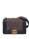 Pre-OwnedCHANEL Pre-Owned2016-2017 Small Quilted Denim and Tweed Boy Flap crossbody bag