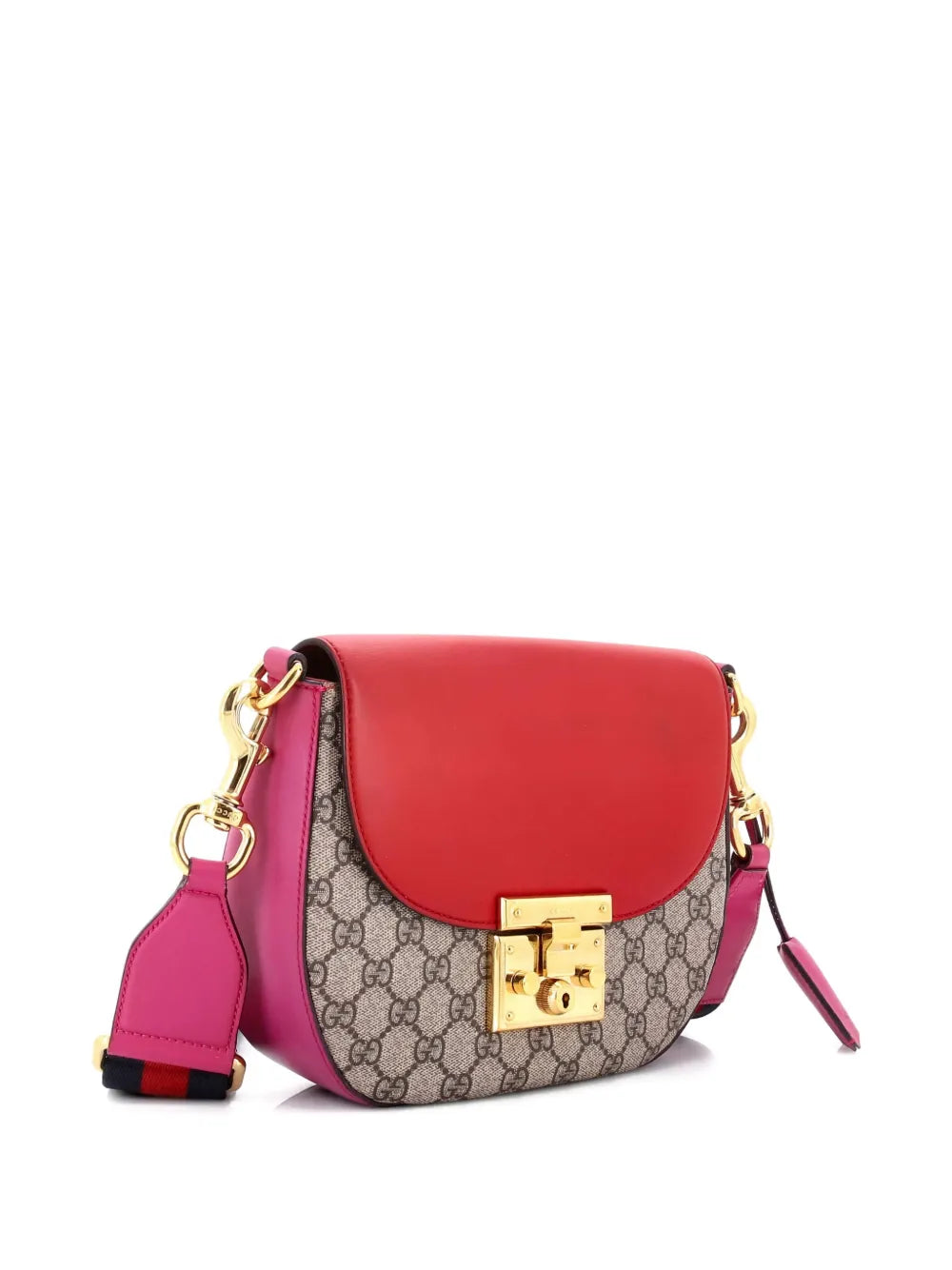 Pre-OwnedGucci Pre-OwnedPadlock Saddle Shoulder Bag GG Coated Canvas and Leather Medium crossbody bag