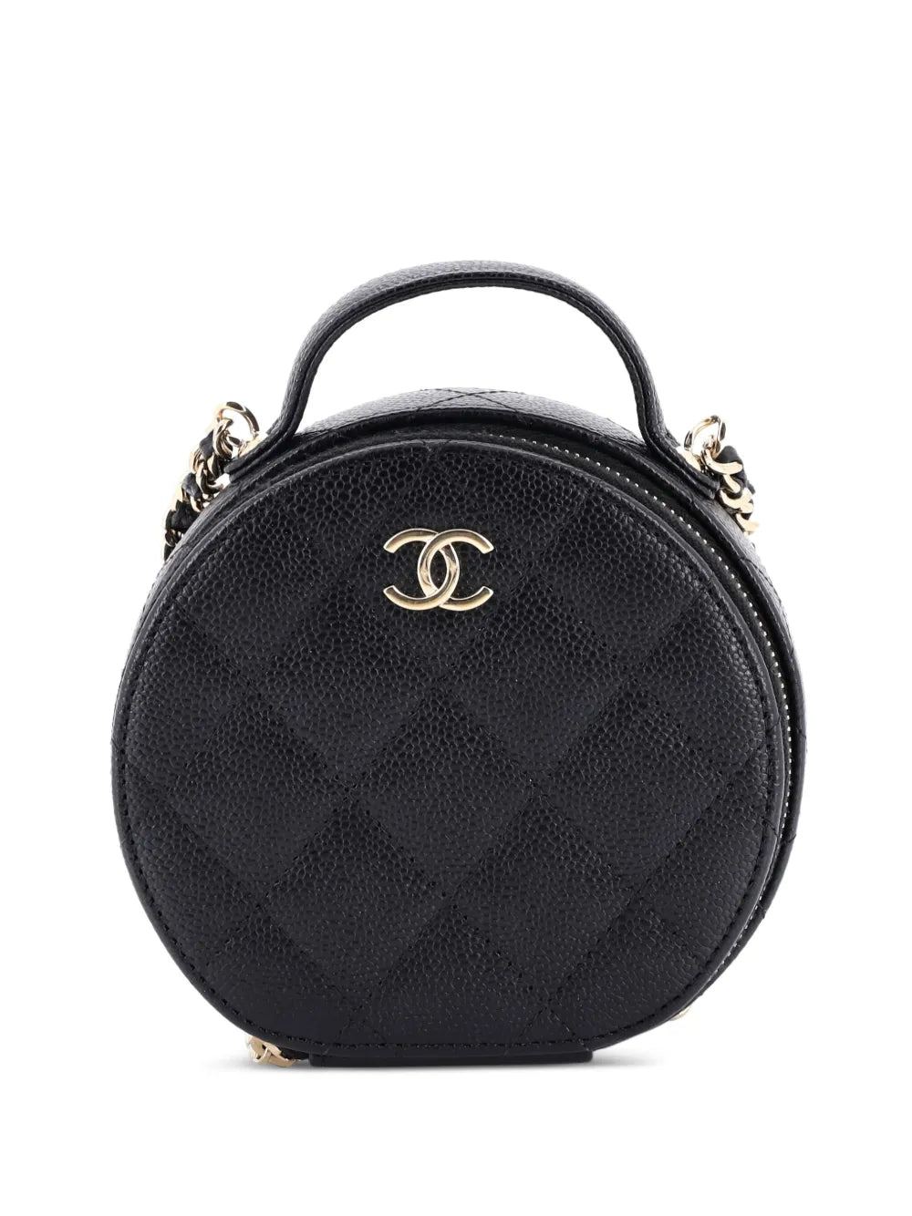 Pre-OwnedCHANEL Pre-OwnedHandle with Care Round Vanity Case with Chain Quilted Caviar Small crossbody bag