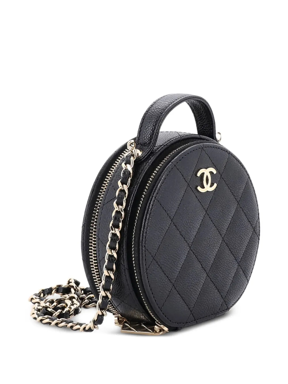 Pre-OwnedCHANEL Pre-OwnedHandle with Care Round Vanity Case with Chain Quilted Caviar Small crossbody bag