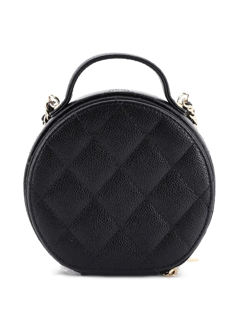 Pre-OwnedCHANEL Pre-OwnedHandle with Care Round Vanity Case with Chain Quilted Caviar Small crossbody bag