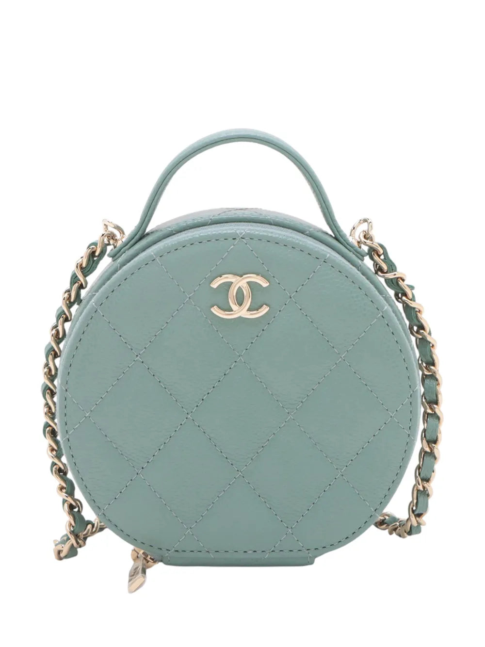 Pre-OwnedCHANEL Pre-Owned2021 Quilted Caviar Handle With Care Round Vanity Case with Chain satchel