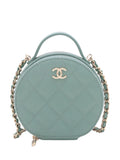 Pre-OwnedCHANEL Pre-Owned2021 Quilted Caviar Handle With Care Round Vanity Case with Chain satchel