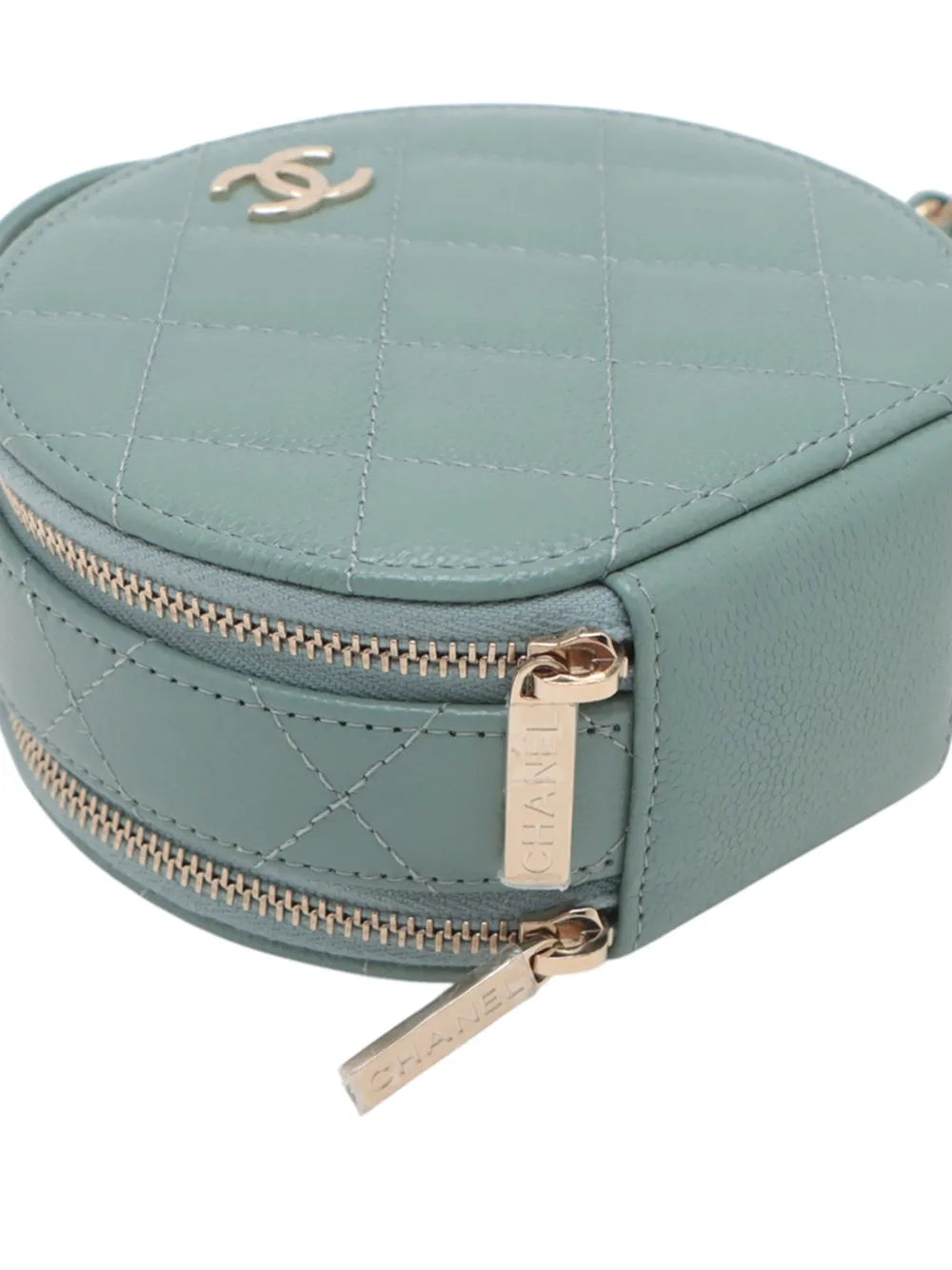 Pre-OwnedCHANEL Pre-Owned2021 Quilted Caviar Handle With Care Round Vanity Case with Chain satchel