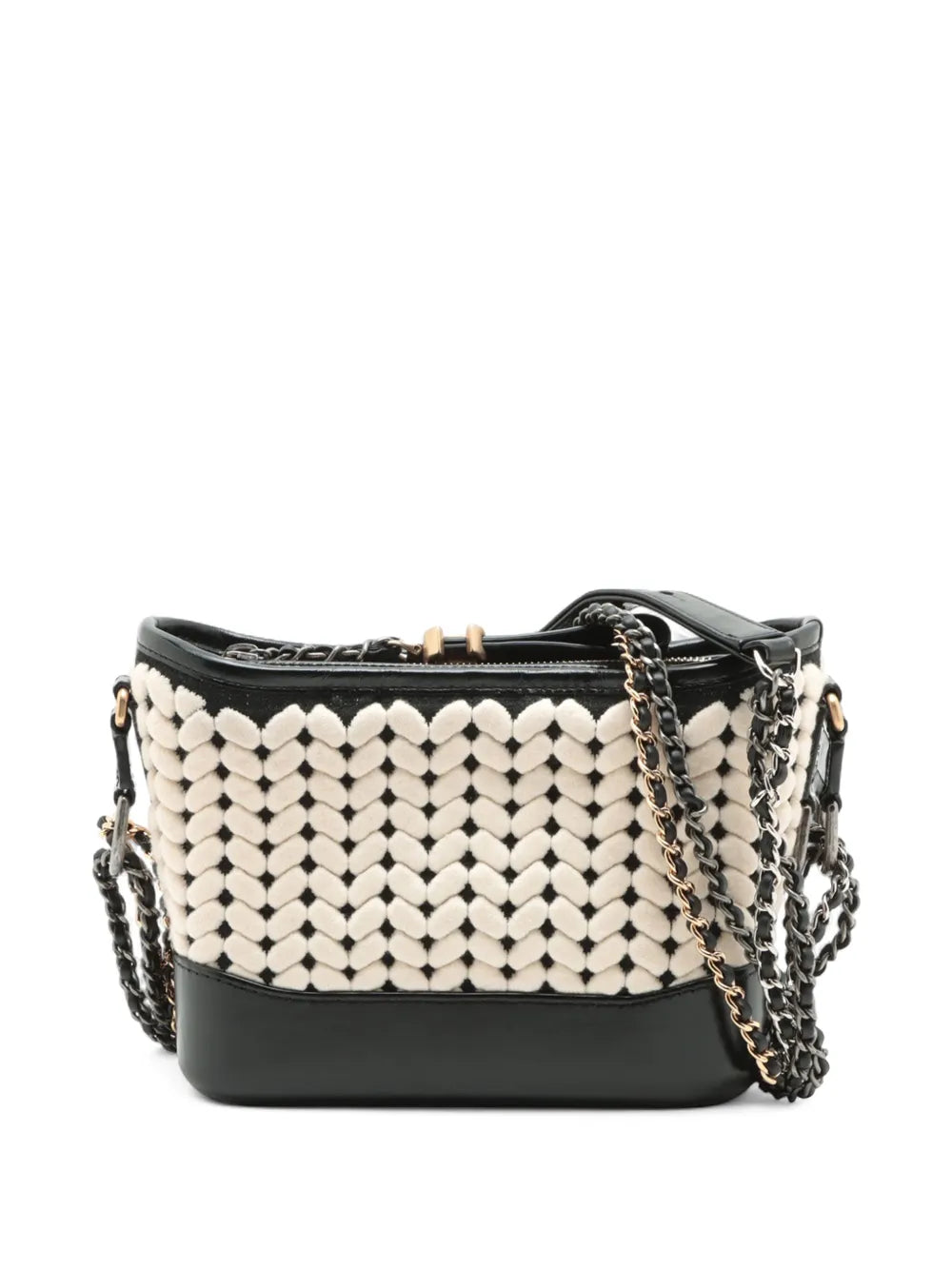 Pre-OwnedCHANEL Pre-Owned2019 Small Knit and Calfskin Gabrielle Hobo crossbody bag