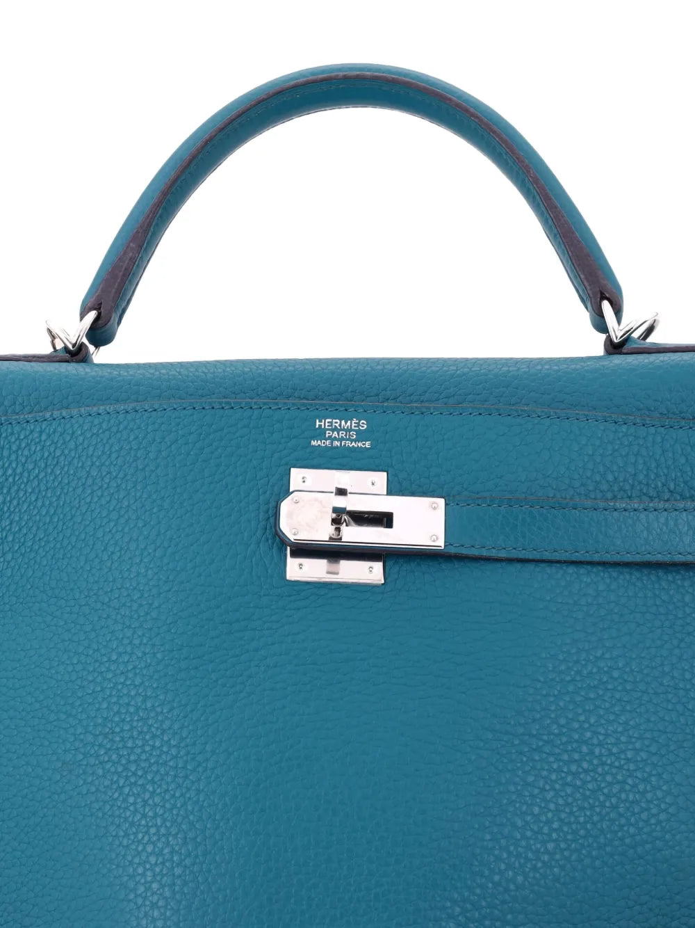 Pre-OwnedHermre-OwnedKelly Amazone Handbag Blue Clemence with Palladium Hardware 32 satchel