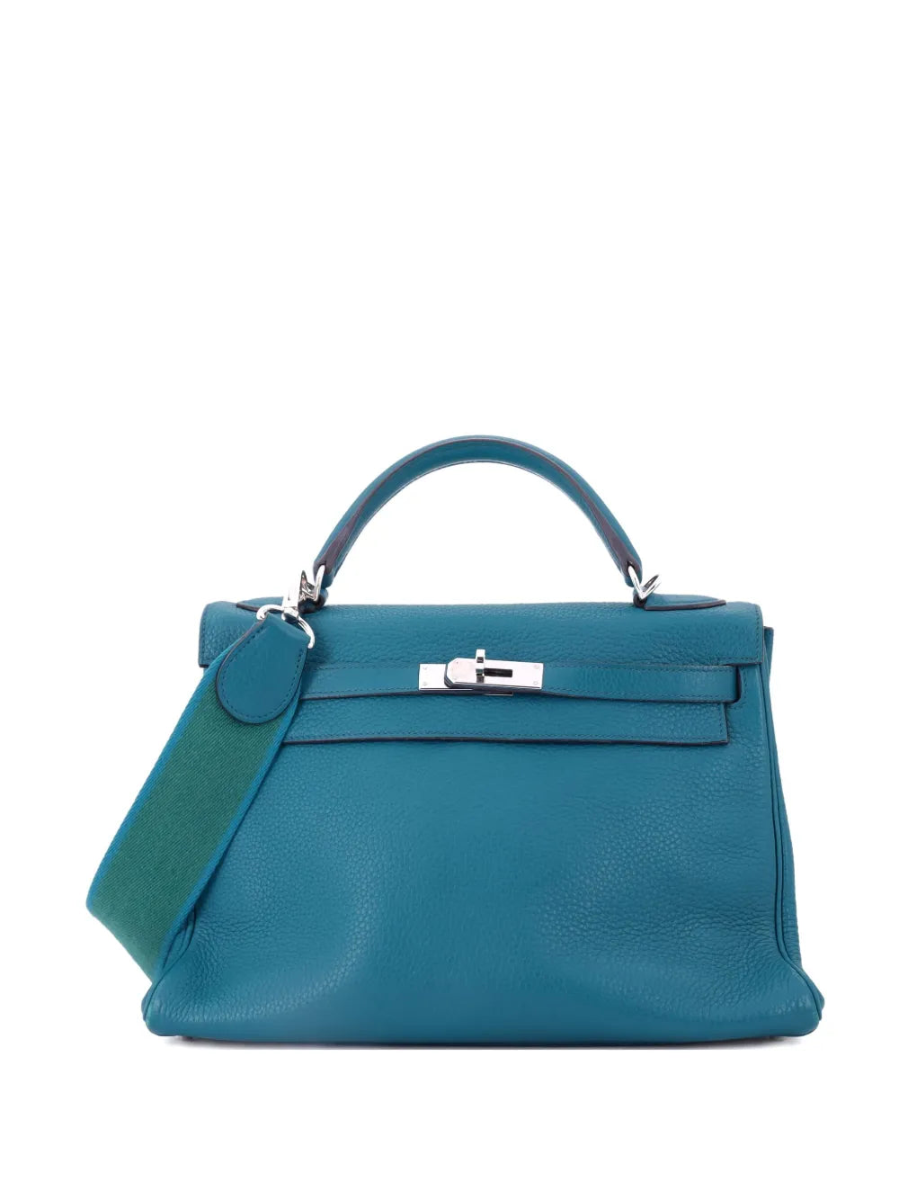 Pre-OwnedHermre-OwnedKelly Amazone Handbag Blue Clemence with Palladium Hardware 32 satchel