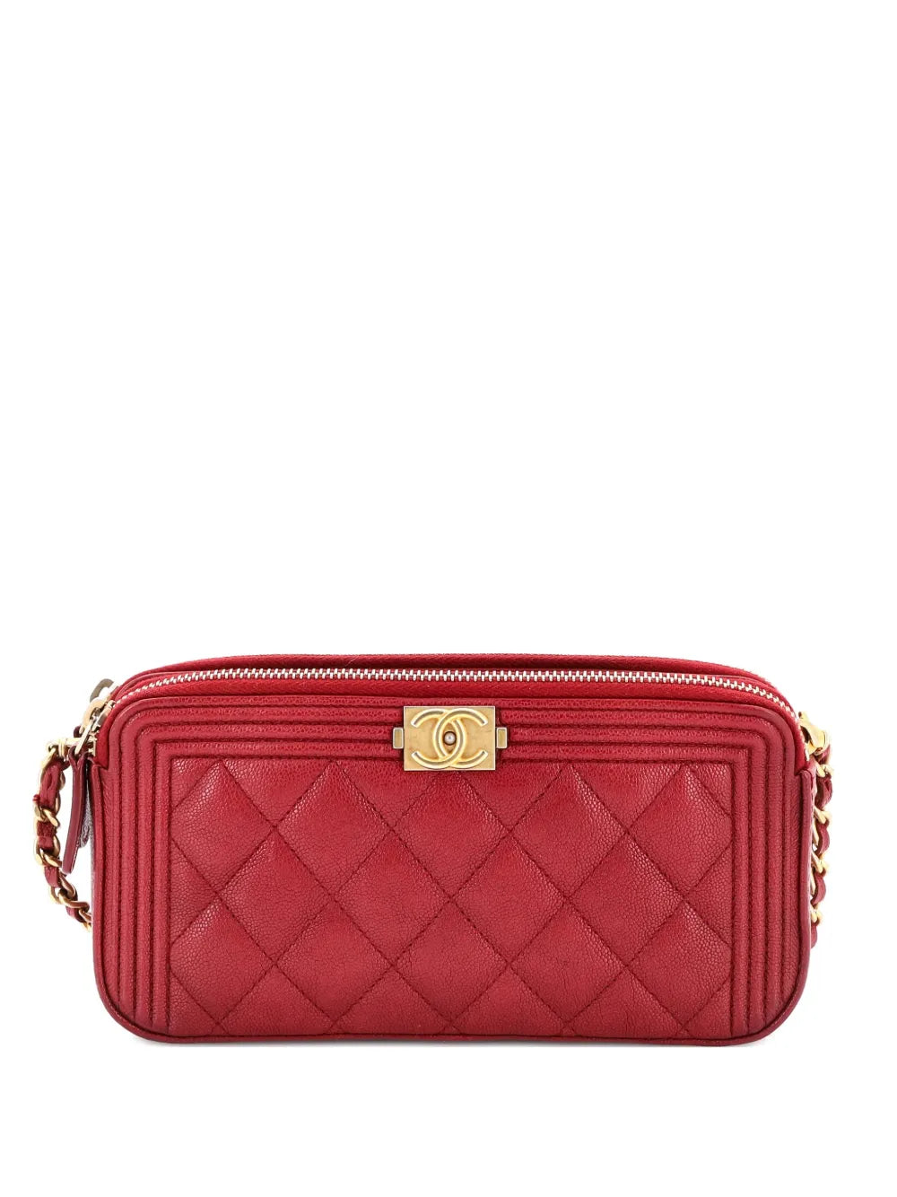 Pre-OwnedCHANEL Pre-OwnedBoy Double Zip with Chain Quilted Caviar clutch bag