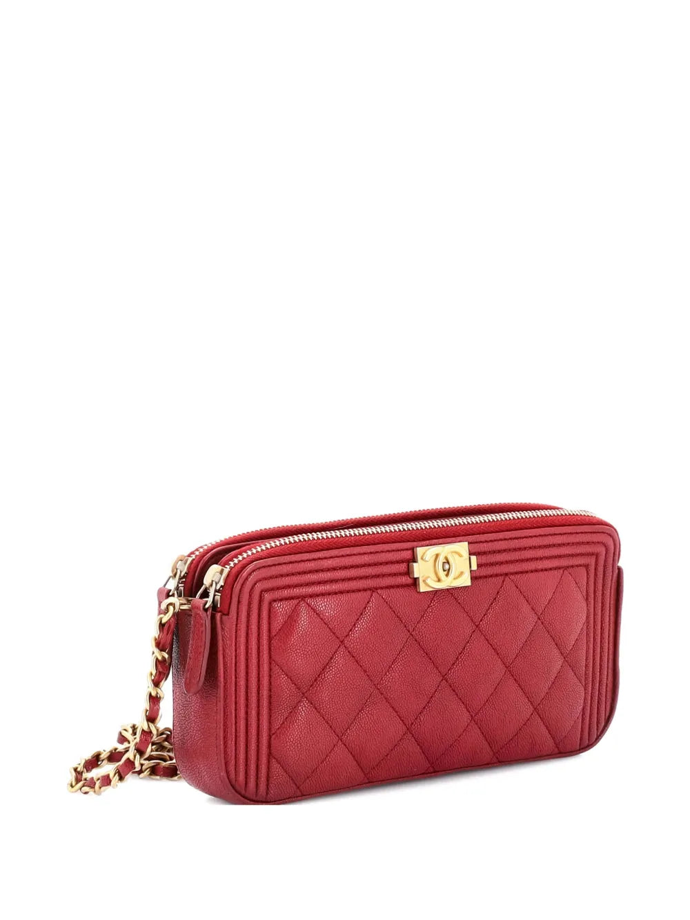 Pre-OwnedCHANEL Pre-OwnedBoy Double Zip with Chain Quilted Caviar clutch bag