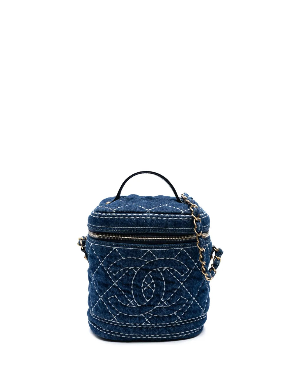 Pre-OwnedCHANEL Pre-Owned2019 CC Quilted Denim Trip Vanity Case with Chain satchel