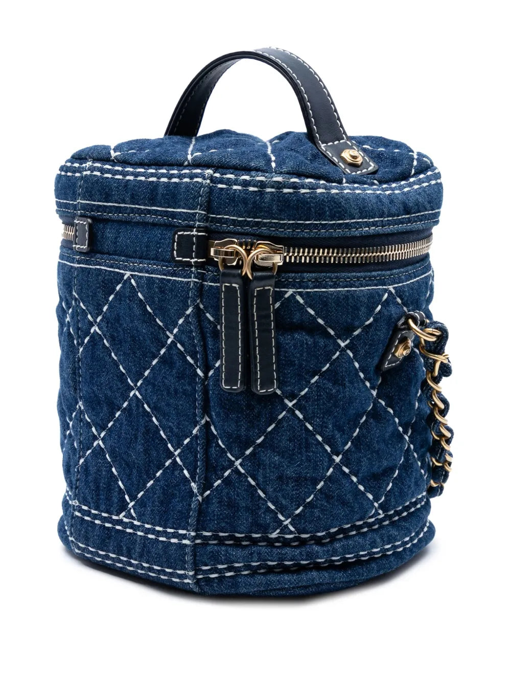 Pre-OwnedCHANEL Pre-Owned2019 CC Quilted Denim Trip Vanity Case with Chain satchel