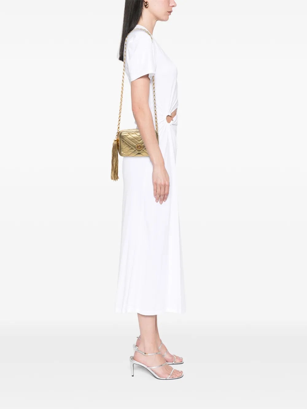 Pre-OwnedCHANEL Pre-Owned1991-1994 Chevron Metallic Lambskin Tassel Chain Camera Bag crossbody bag