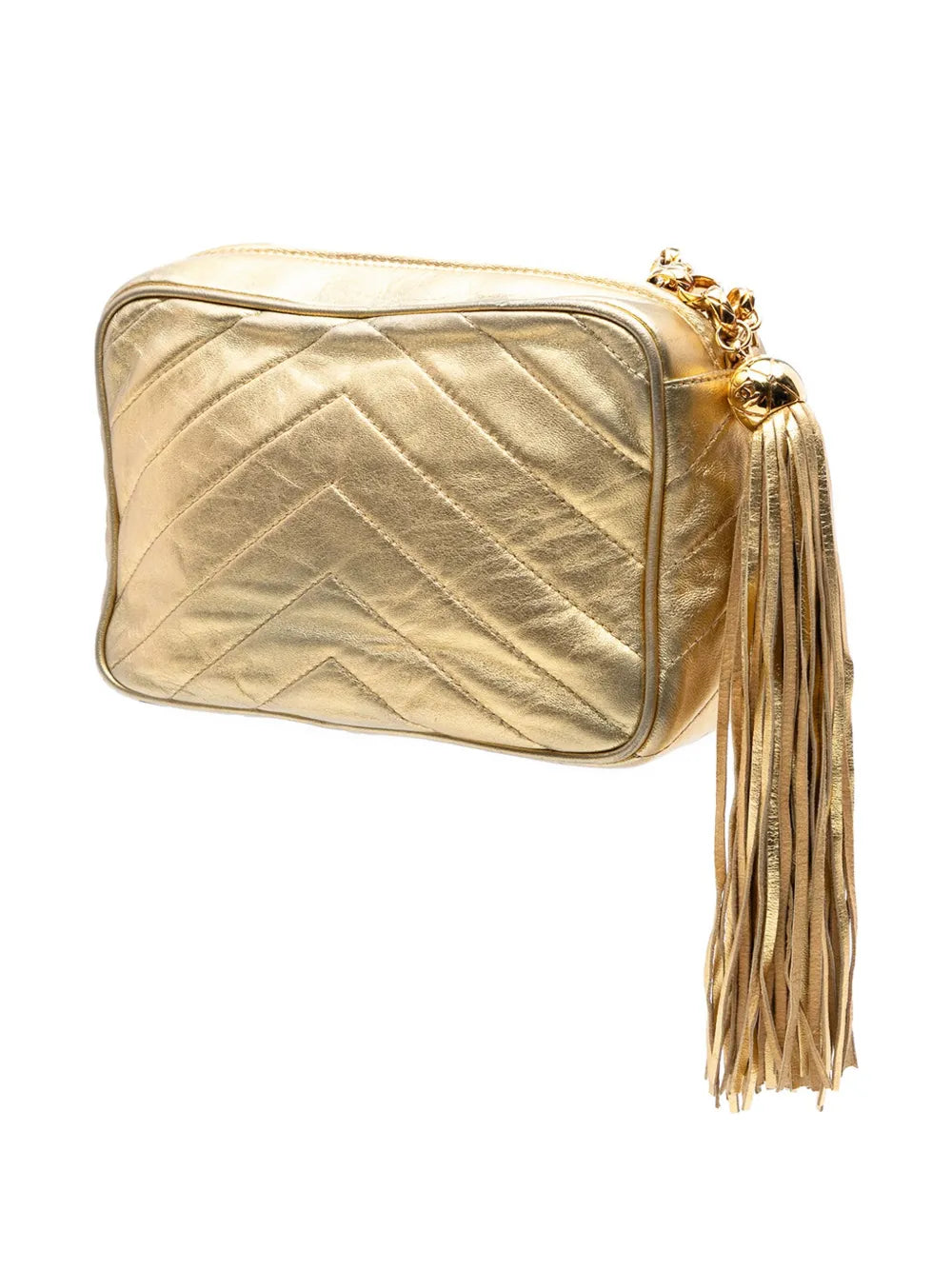 Pre-OwnedCHANEL Pre-Owned1991-1994 Chevron Metallic Lambskin Tassel Chain Camera Bag crossbody bag