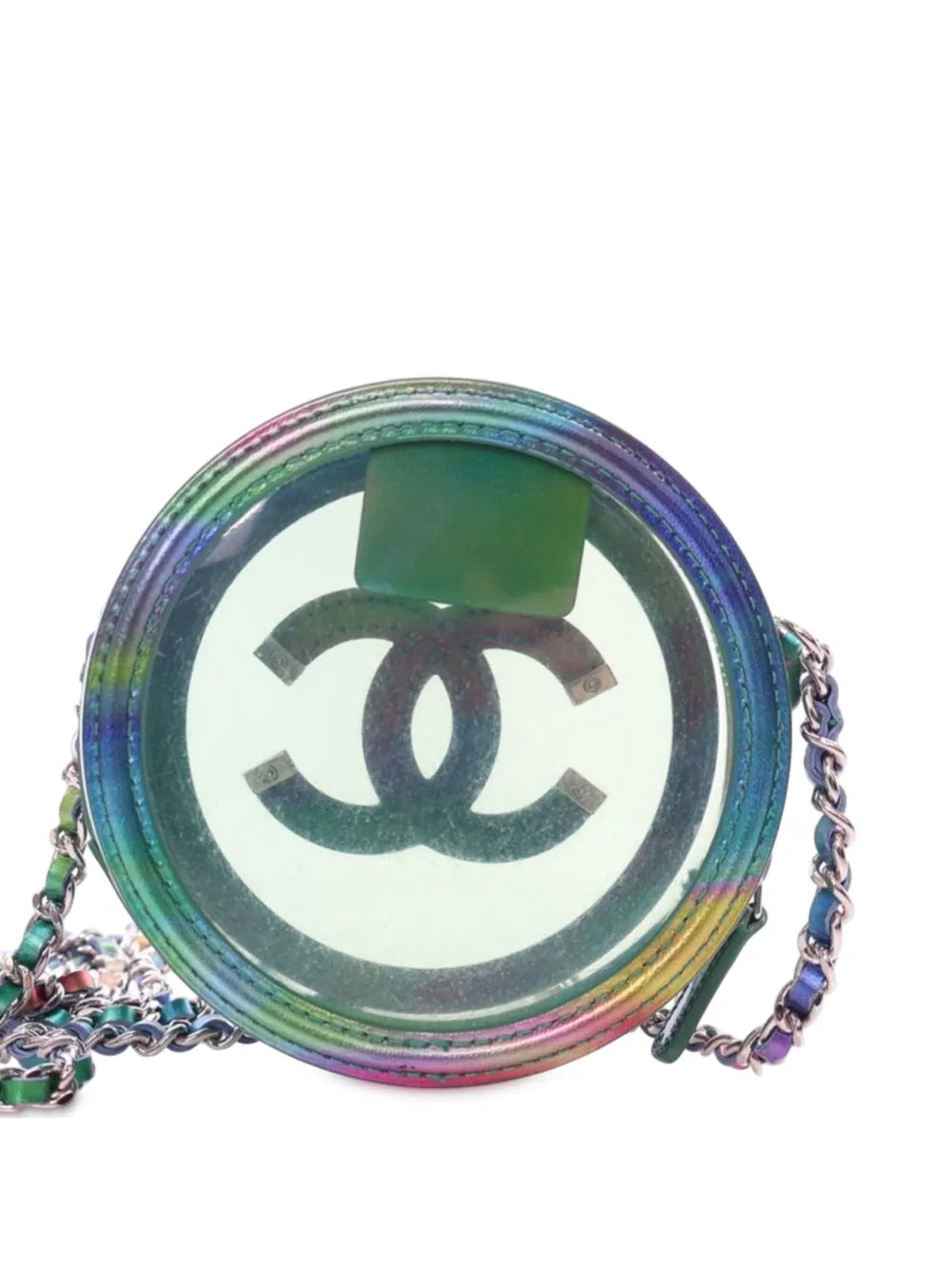 Pre-OwnedCHANEL Pre-Owned2019 PVC and Metallic Lambskin CC Filigree Round Clutch with Chain crossbody bag