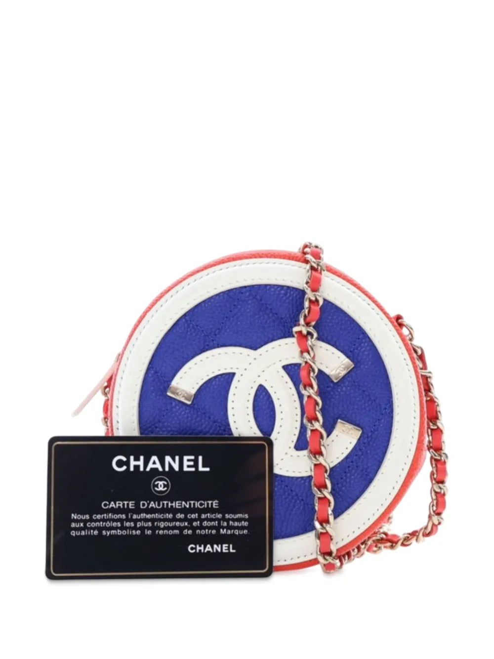 Pre-OwnedCHANEL Pre-Owned2019 Tricolor Caviar CC Filigree Round crossbody bag