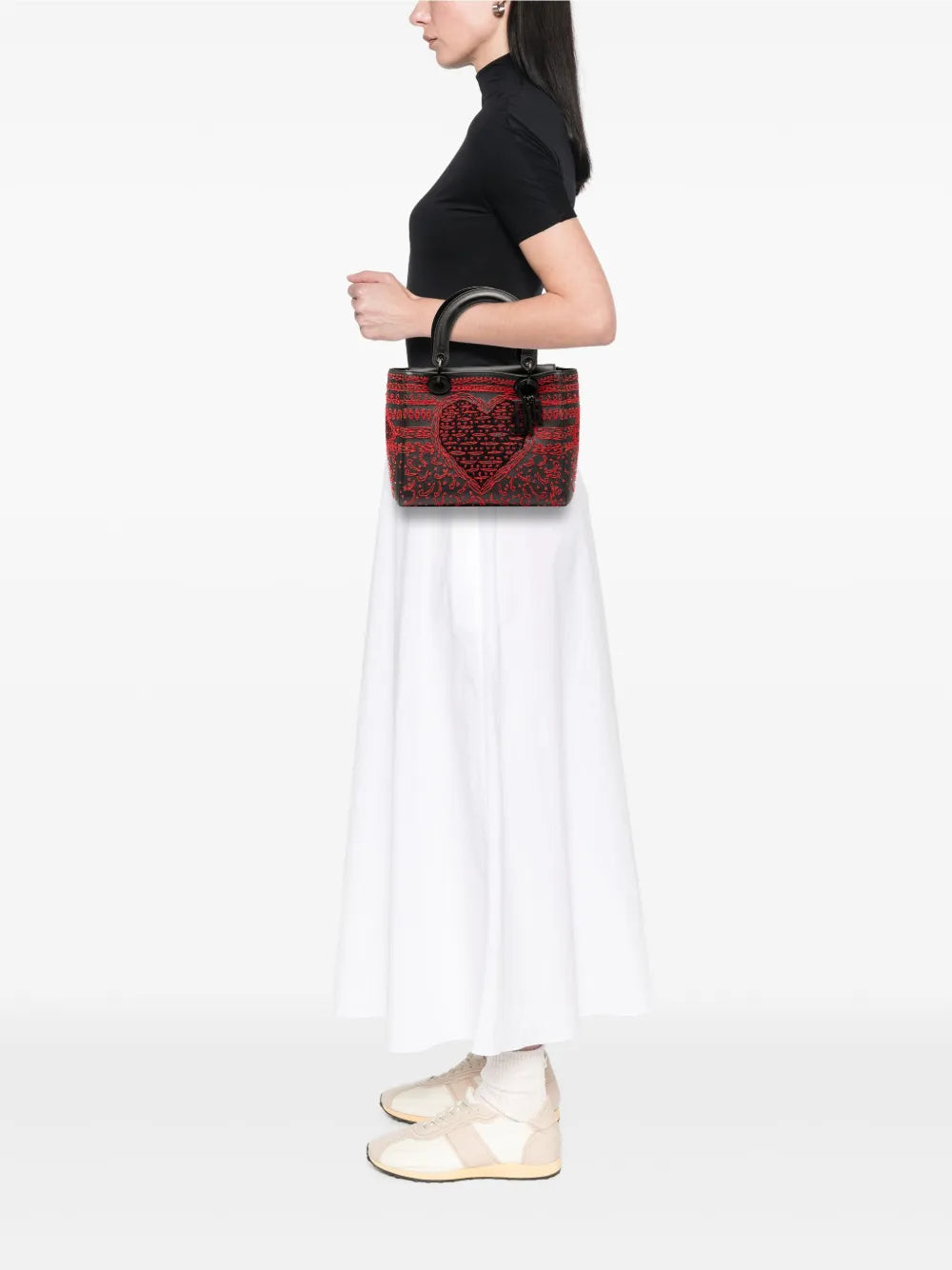 Pre-OwnedChristian Dior Pre-Owned2018 Medium Smooth Calfskin Embroidered Heart Playing Cards Lady Dior satchel