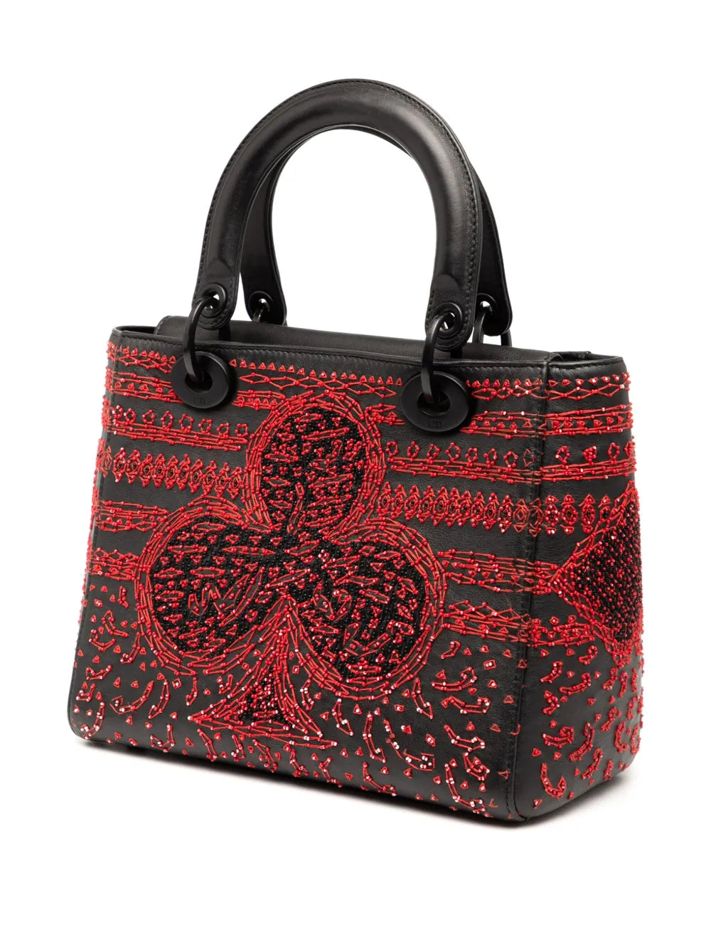 Pre-OwnedChristian Dior Pre-Owned2018 Medium Smooth Calfskin Embroidered Heart Playing Cards Lady Dior satchel