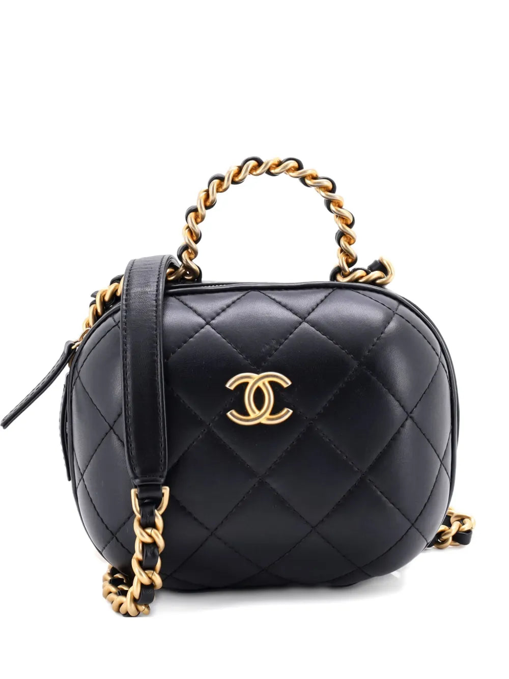 Pre-OwnedCHANEL Pre-OwnedCC Bubble Top Handle Vanity Case with Chain Quilted Lambskin Small satchel