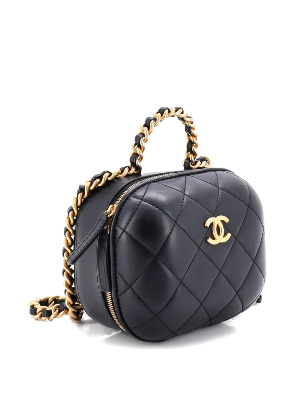 Pre-OwnedCHANEL Pre-OwnedCC Bubble Top Handle Vanity Case with Chain Quilted Lambskin Small satchel