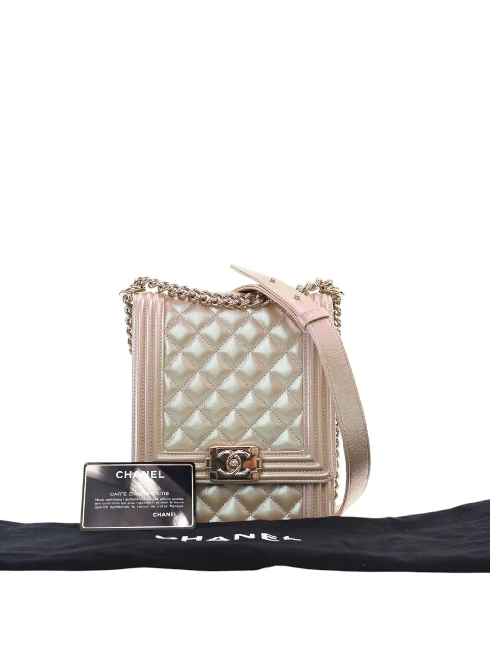 Pre-OwnedCHANEL Pre-Owned2019 Quilted Iridescent Calfskin North South Boy Flap crossbody bag