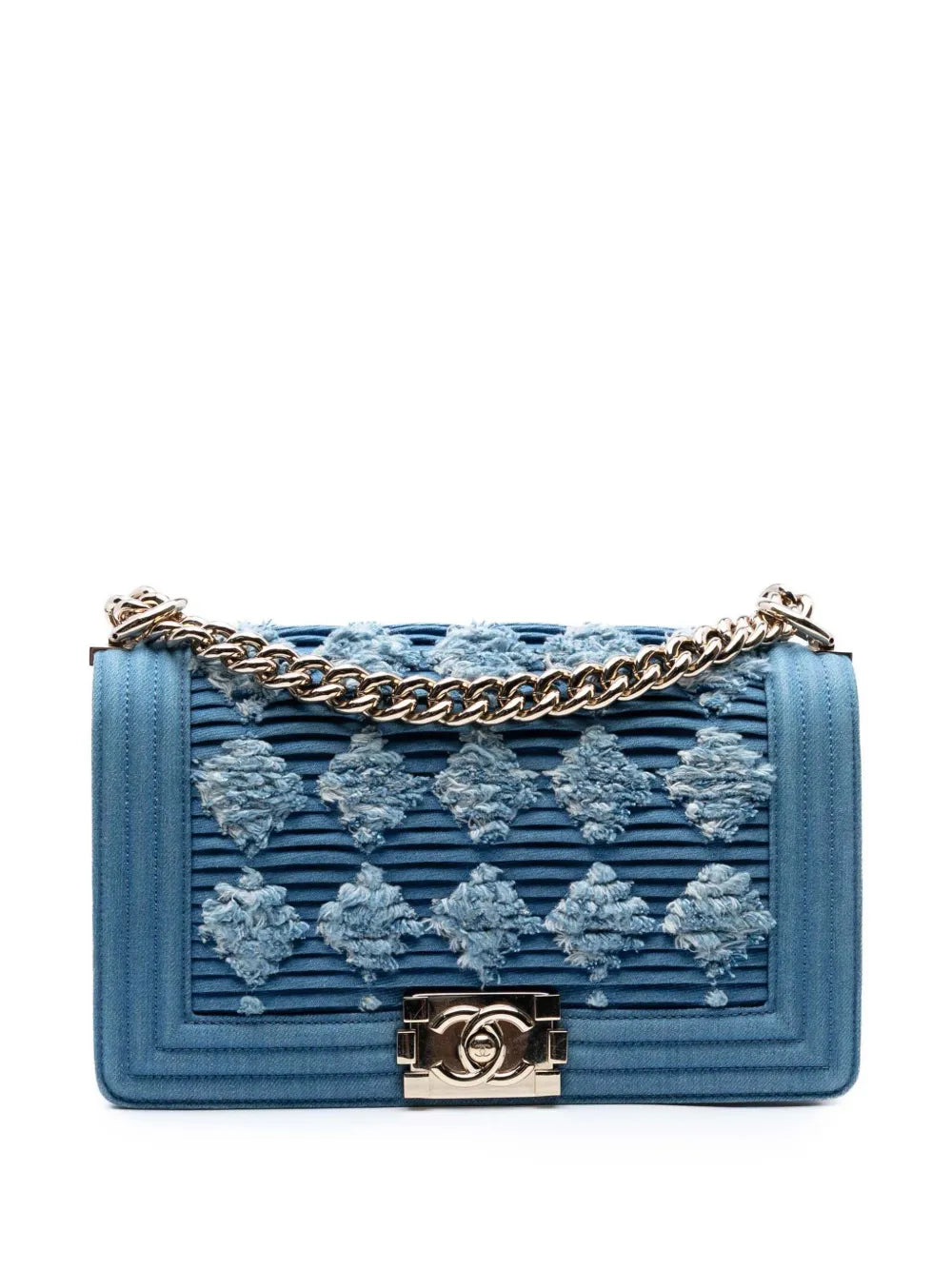 Pre-OwnedCHANEL Pre-Owned2019 Old Medium Pleated Denim Boy Flap crossbody bag