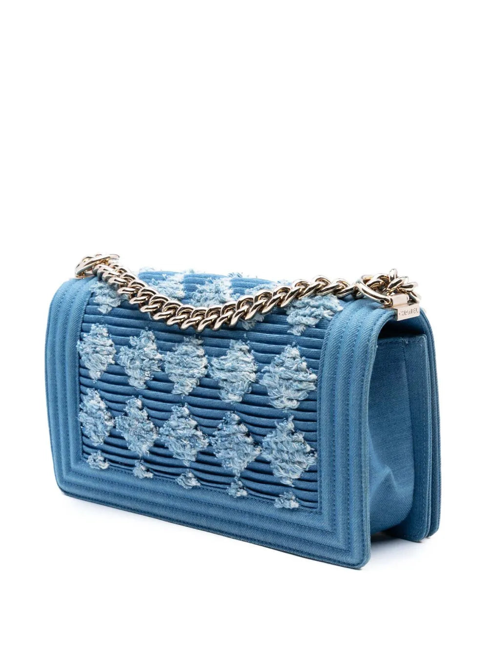Pre-OwnedCHANEL Pre-Owned2019 Old Medium Pleated Denim Boy Flap crossbody bag