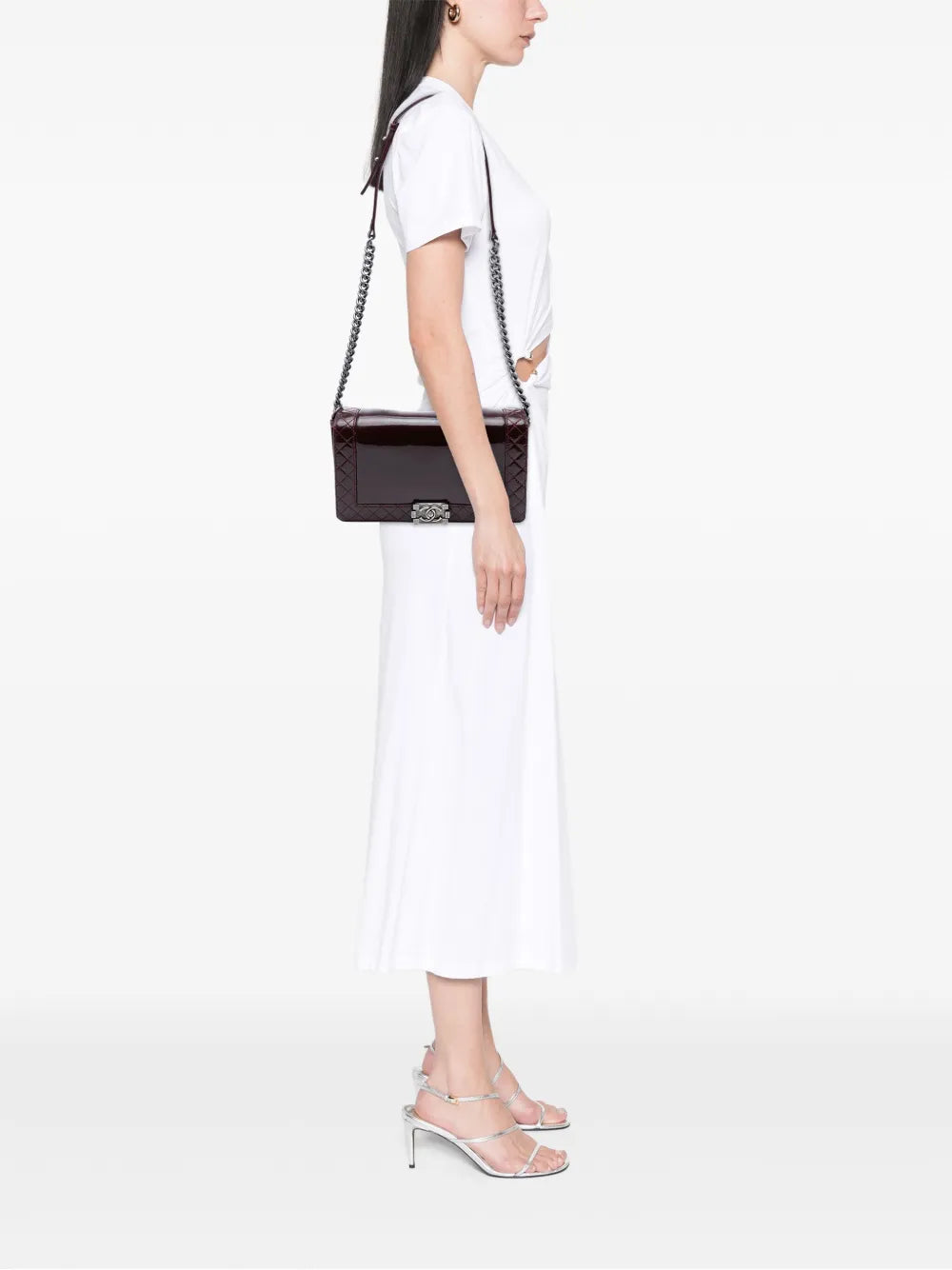 Pre-OwnedCHANEL Pre-Owned2013-2014 Medium Patent Boy Reverso Flap crossbody bag