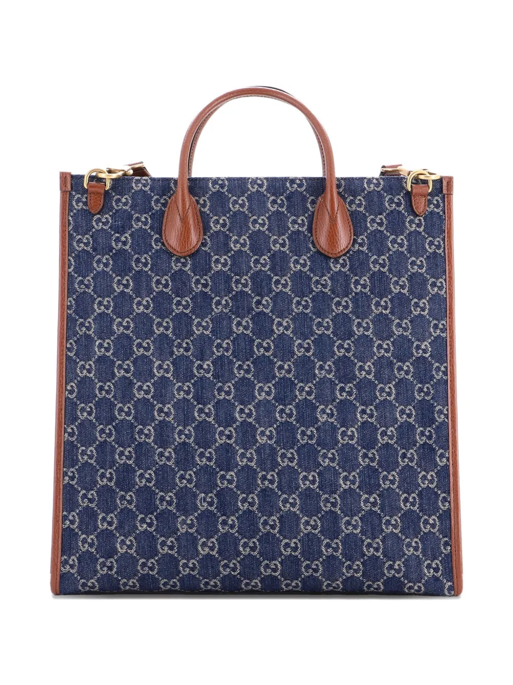 Pre-OwnedGucci Pre-OwnedInterlocking G Patch Web Strap Convertible GG Denim Tall tote bag
