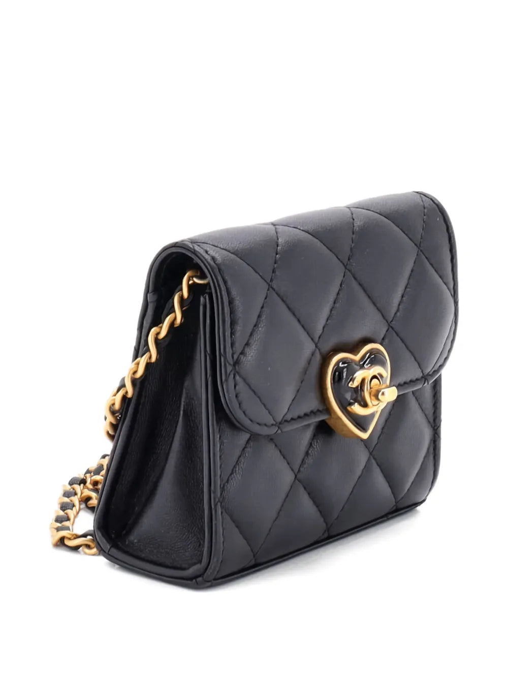 Pre-OwnedCHANEL Pre-OwnedCoco Love CC Heart Clutch with Chain Quilted Lambskin Mini crossbody bag