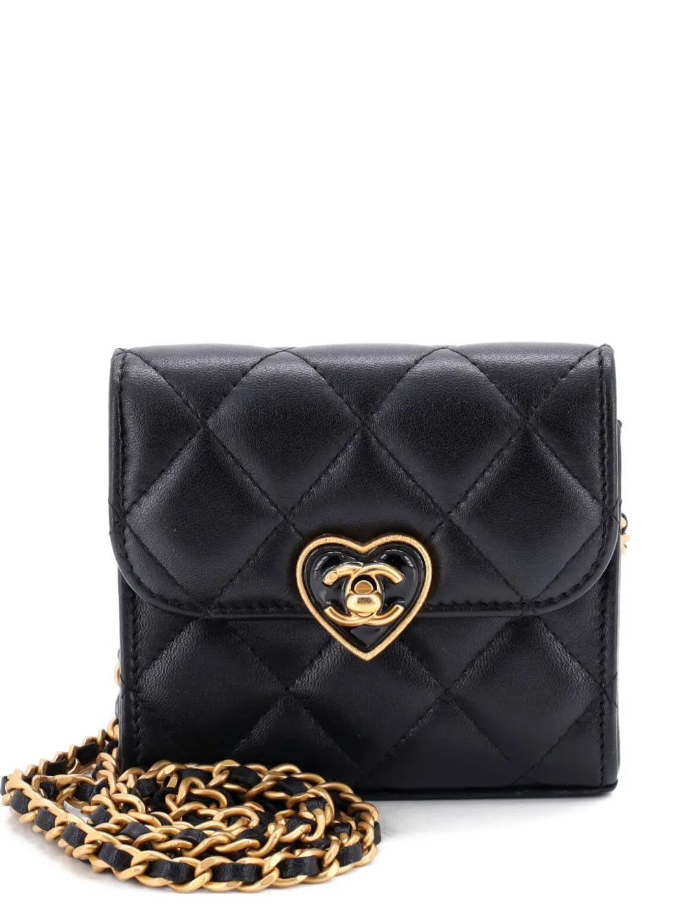 Pre-OwnedCHANEL Pre-OwnedCoco Love CC Heart Clutch with Chain Quilted Lambskin Mini crossbody bag