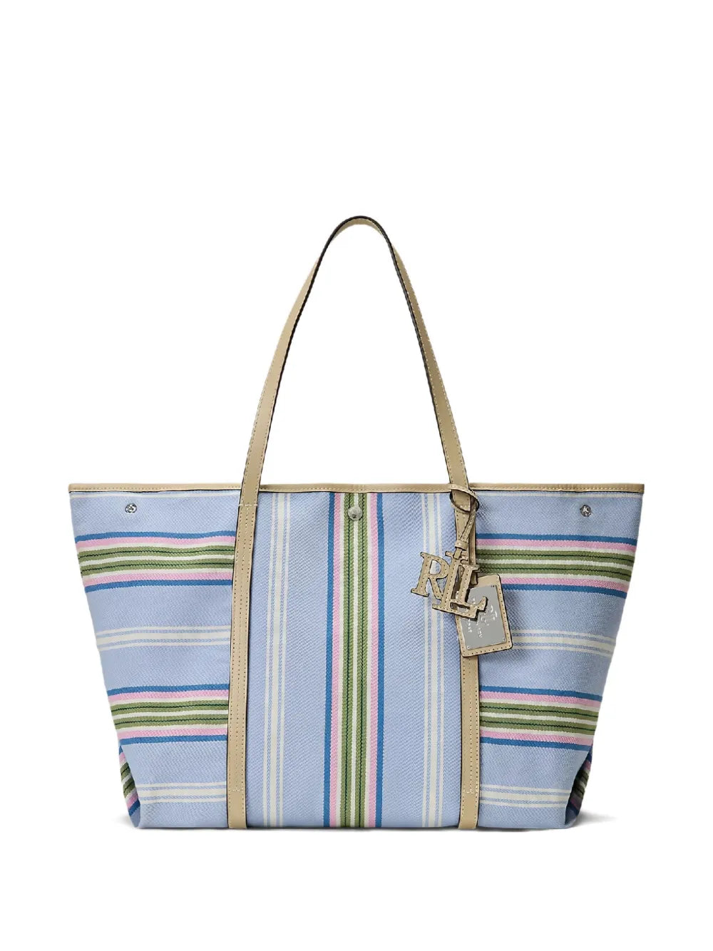 Lauren Ralph Laurenstriped-pattern logo-charm tote bag
