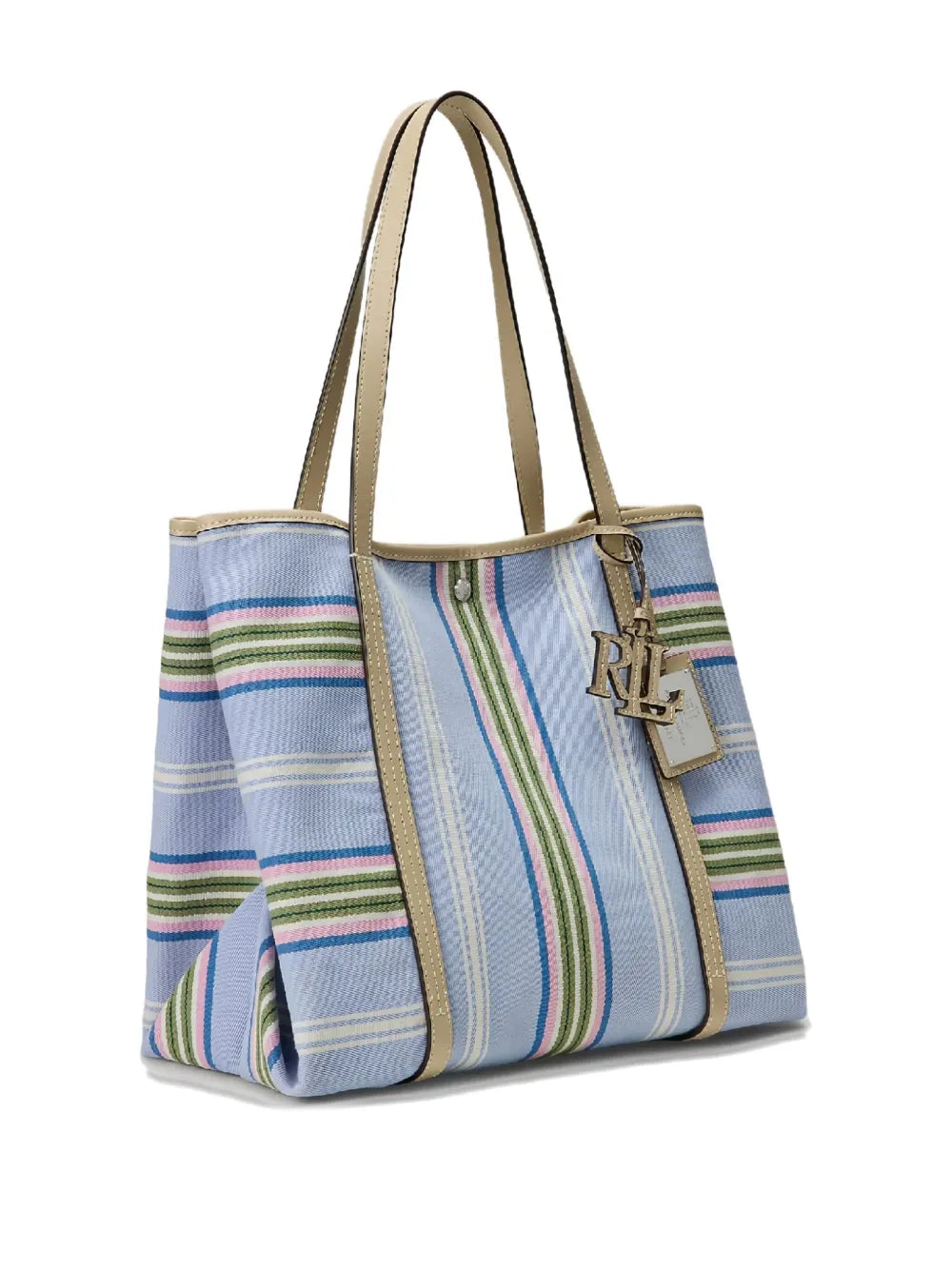 Lauren Ralph Laurenstriped-pattern logo-charm tote bag