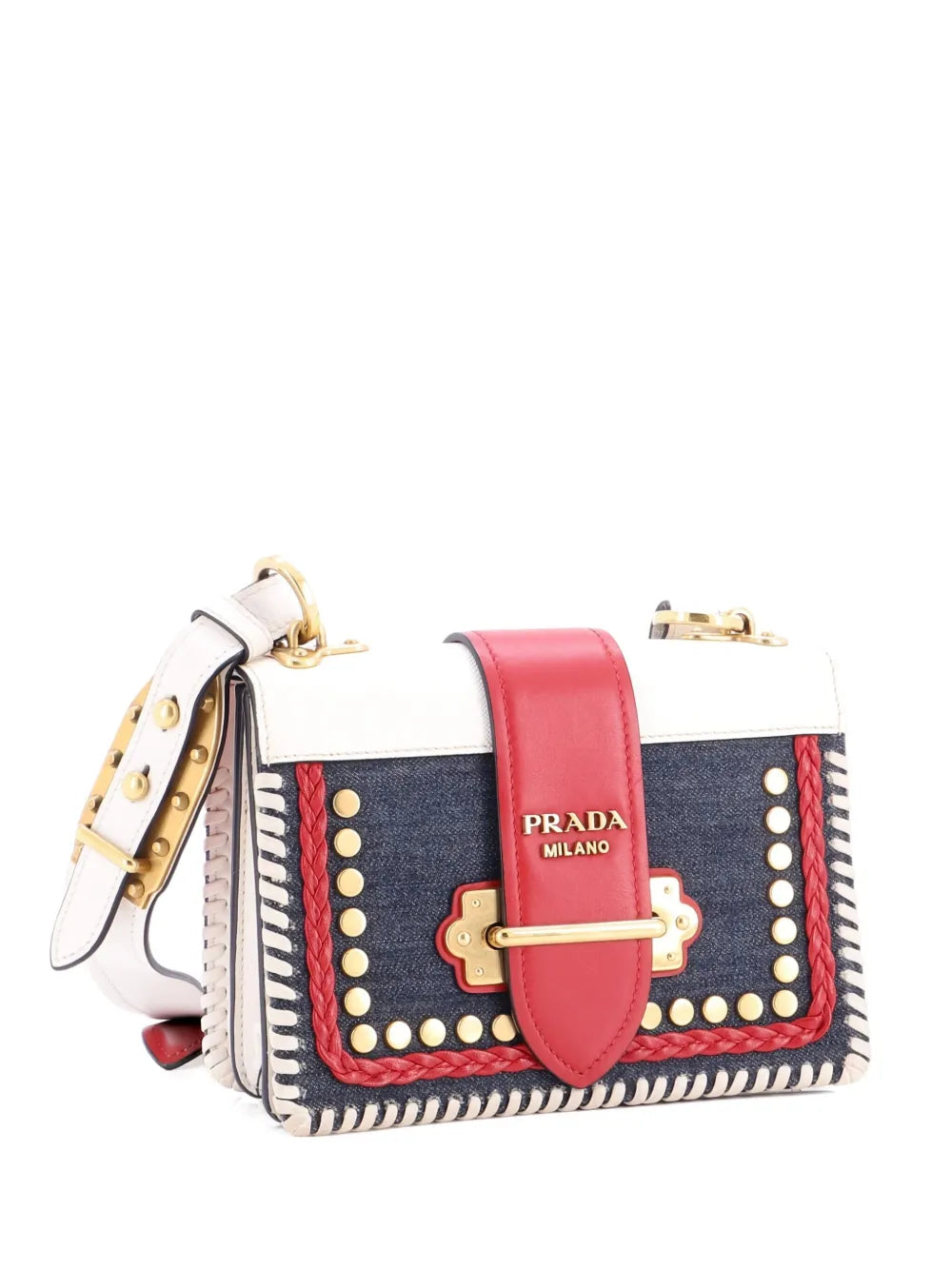 Pre-OwnedPrada Pre-OwnedCahier Embellished Denim and Leather Small crossbody bag