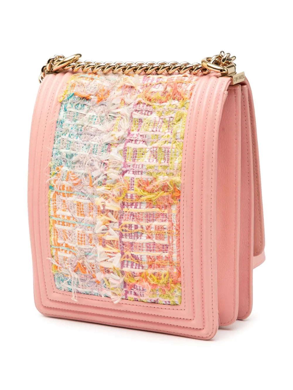 Pre-OwnedCHANEL Pre-Owned2014-2015 Quilted Tweed and Calfskin North South Boy Flap crossbody bag
