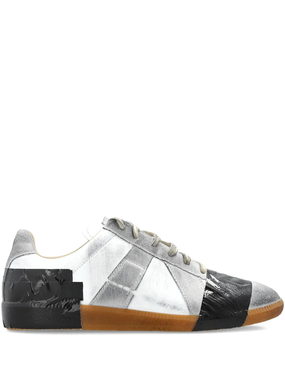 Maison Margiela Weathering-Effect Panelled Lace-Up Sneakers