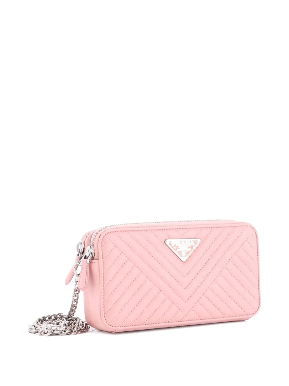Pre-OwnedPrada Pre-OwnedDouble Zip Wallet on Chain Crossbody Chevron Leather Mini shoulder bag