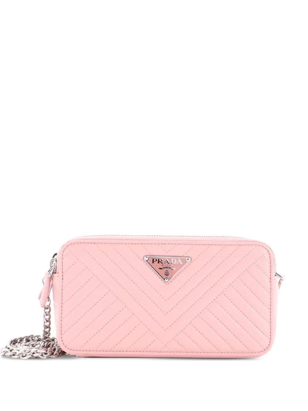 Pre-OwnedPrada Pre-OwnedDouble Zip Wallet on Chain Crossbody Chevron Leather Mini shoulder bag