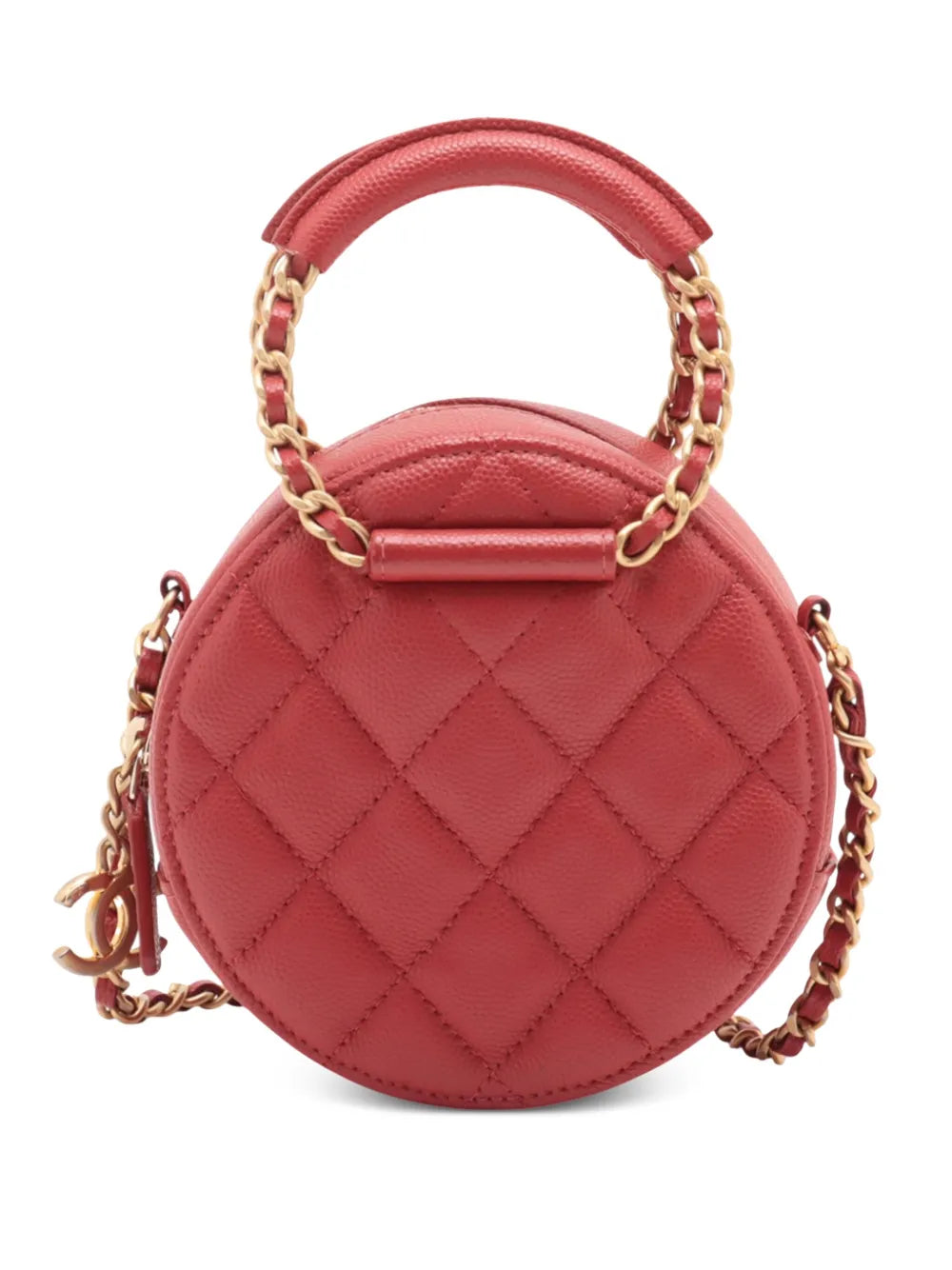 Pre-OwnedCHANEL Pre-Owned2019 Quilted Caviar Round Woven Chain Top Handle Bag satchel
