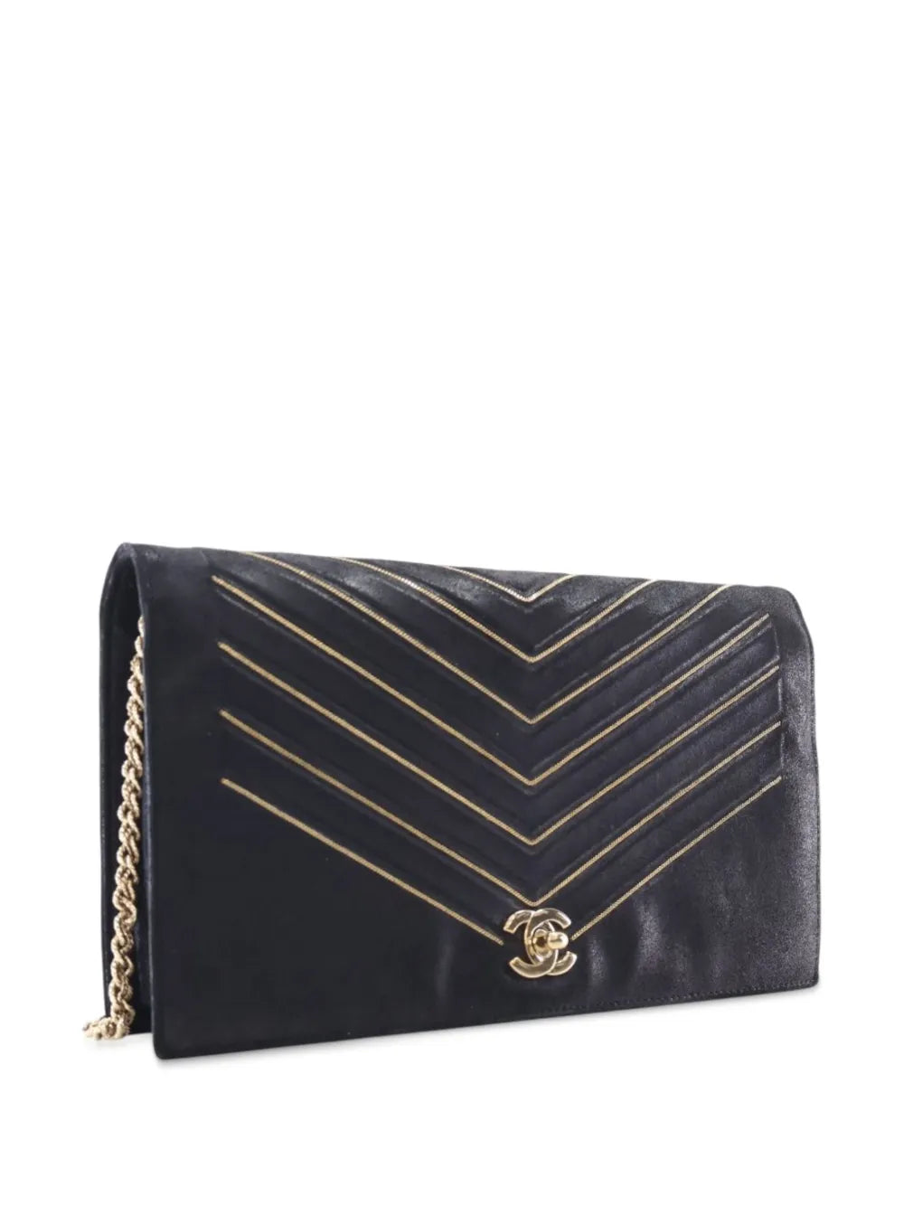 Pre-OwnedCHANEL Pre-Owned2017-2018 Chevron Nubuck Micro Chain Embellished Flap crossbody bag