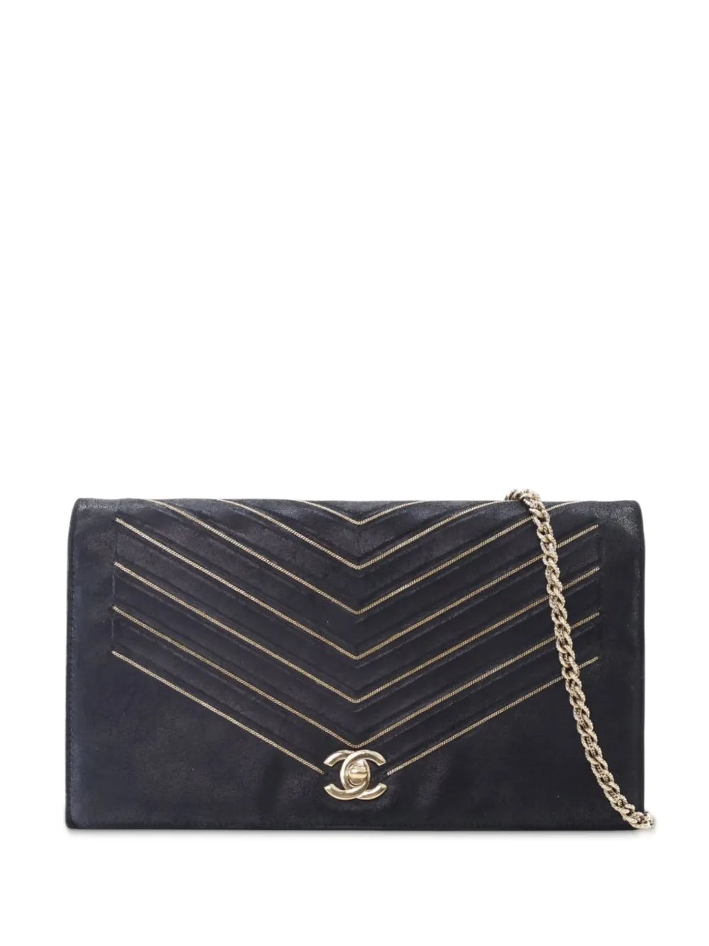 Pre-OwnedCHANEL Pre-Owned2017-2018 Chevron Nubuck Micro Chain Embellished Flap crossbody bag