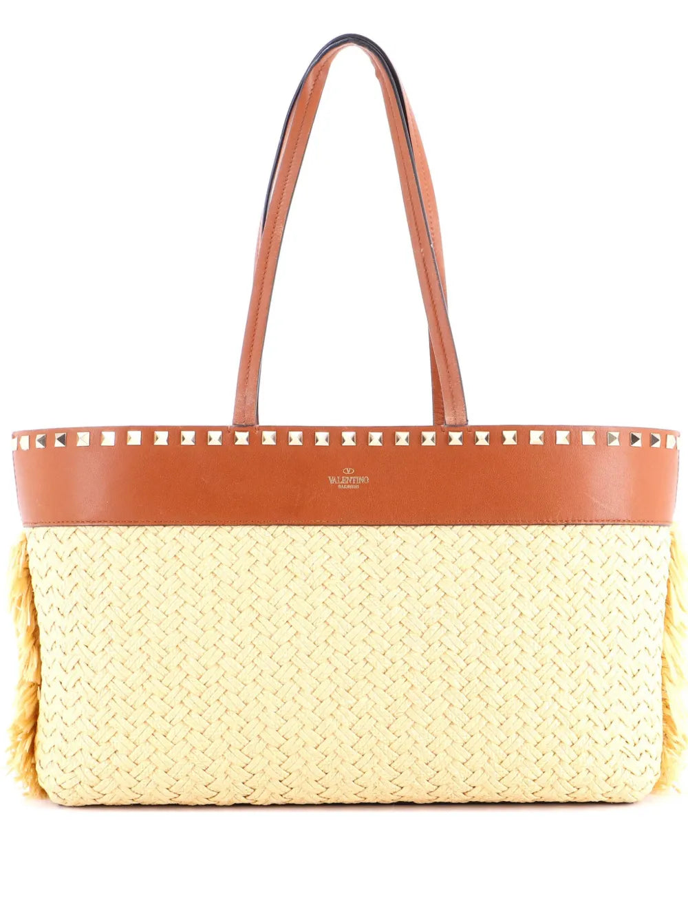 Pre-OwnedValentino Garavani Pre-OwnedRockstud Shopping Raffia with Leather Large tote bag